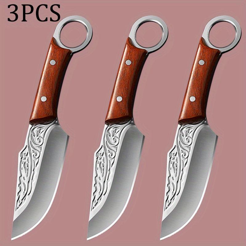 

3pcs High Carbon Steel with Knife Sheath Handmade Forged Knife Multipurpose Knife Fruit Knife Peeling Knife Barbecue Knife Sharp Kitchen Chef Knife 3pcs
