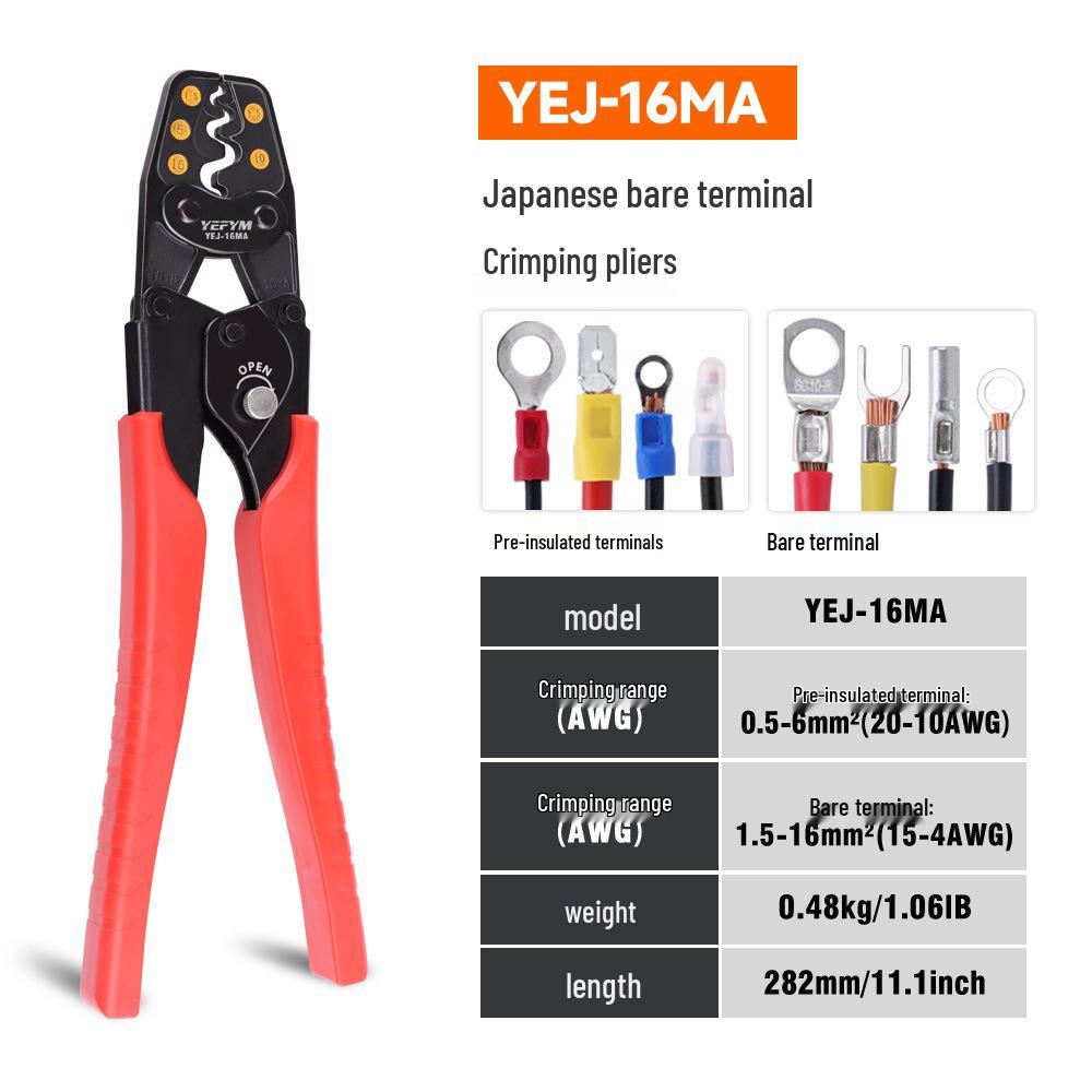 YEJ Multi-functional Japanese Style Ratchet Crimping Pliers for Pre-insulated and Bare Terminals