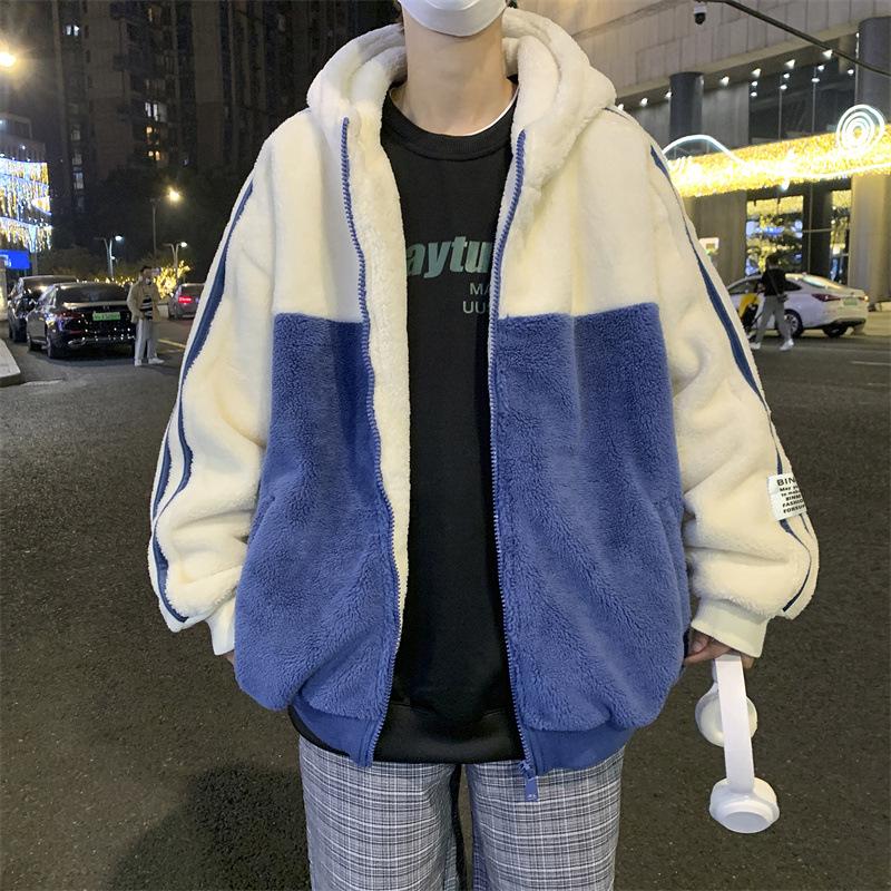 

Men s Retro Striped Color Block Lambswool Hooded Cotton Jacket - Autumn/Winter Style XXXL