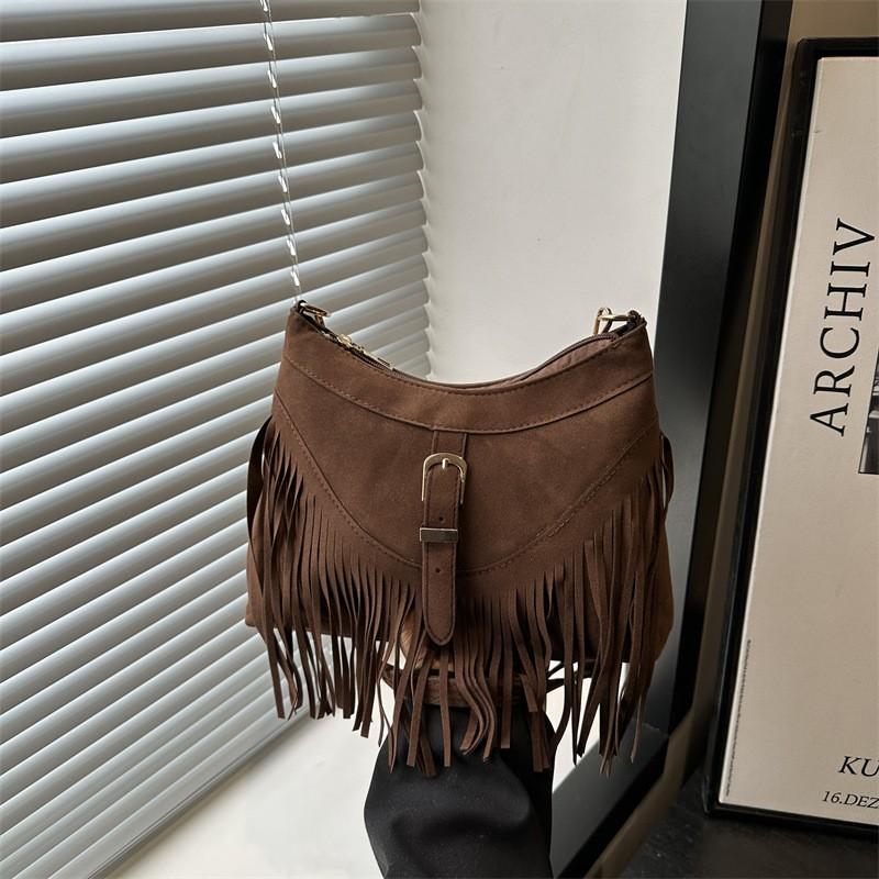 

Versatile Texture Suede Tassel Bag, Fashionable Shoulder Bag for Women, Suede Velvet Small Bag, Trend Single Cross Body Bags
