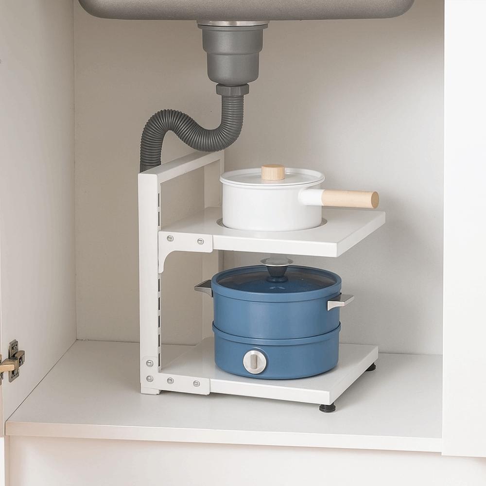 Adjustable Cabinet Layered Pot Rack Carbon Steel Pot Storage Rack Sink Storage Organizer  for Home