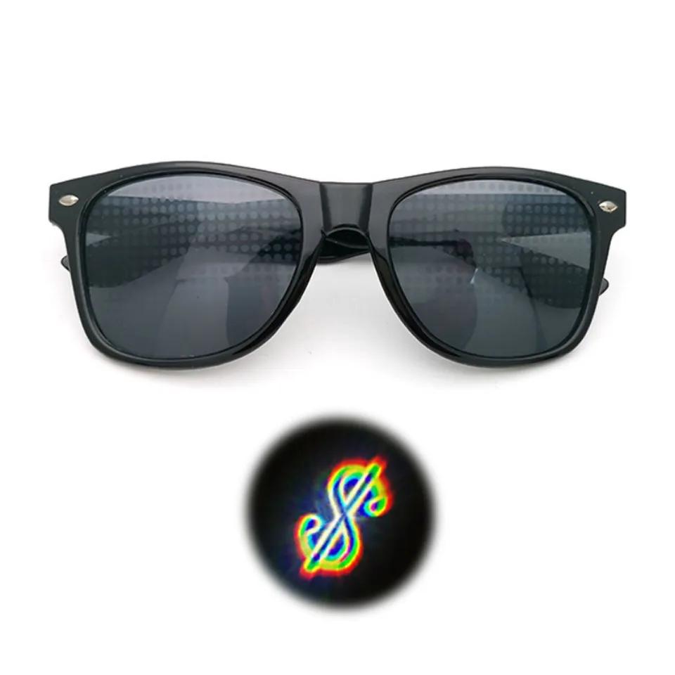 3D Heart Effect Diffraction Glasses Women Sunglasses Rectangle Rainbow Kaleidoscope Festival Party Style Eyewear Clear/Gray Lens