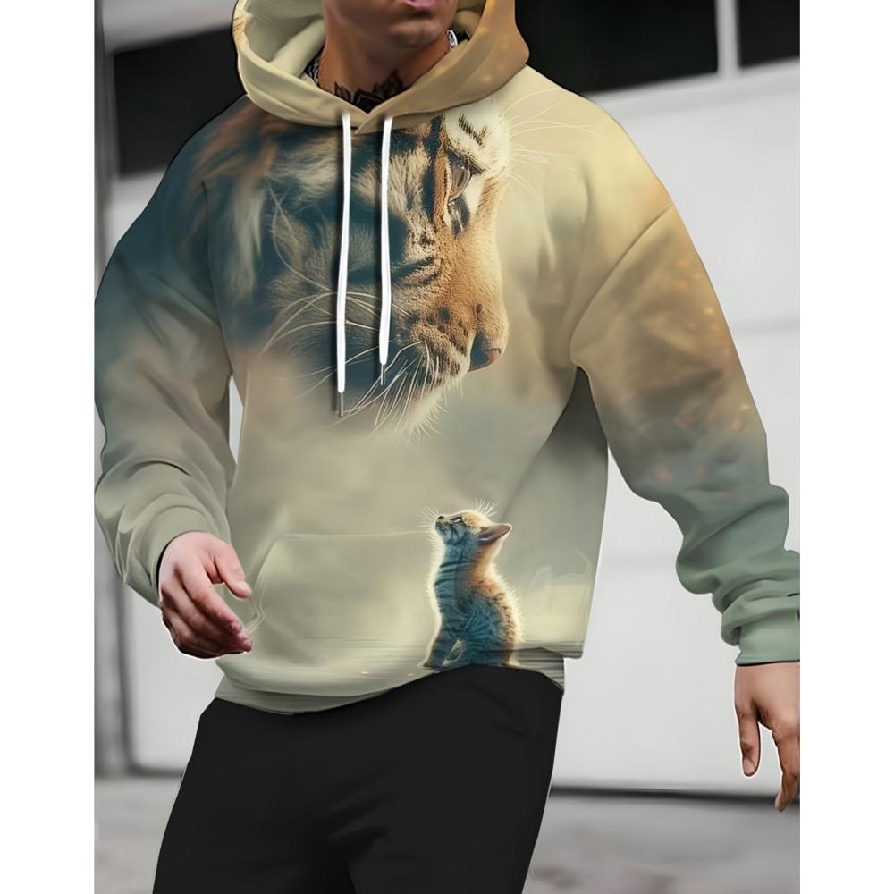 Spring And Autumn Men's And Women's 3D Printed Tiger And Cat Casual Trendy Cool Top Pullup Collar Pullover Men's Wear