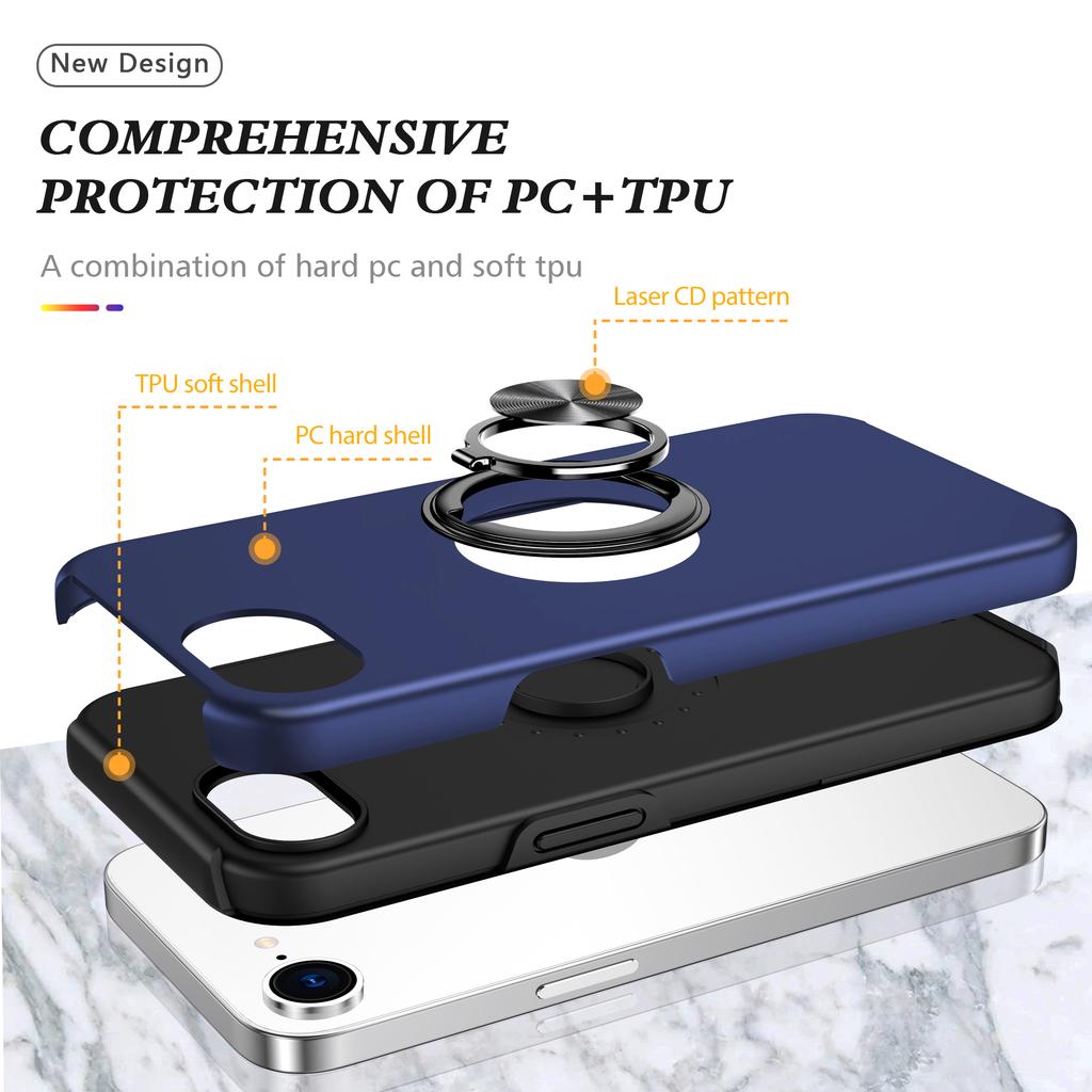 For iPhone 16e Case PC + TPU Phone Cover with Rotatable Ring Holder