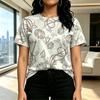 Women's Casual Street Style T-Shirt Minimal Floral Print, Soft Fabric, Loose Fit, Versatile for Daily Commute & Campus Wear