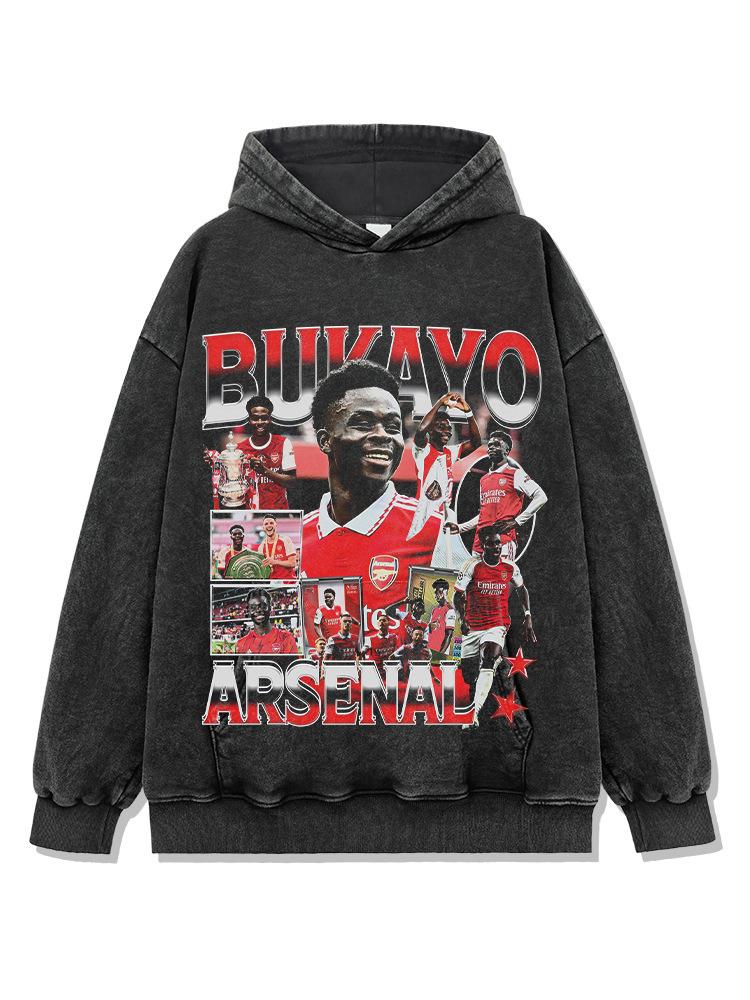 Hooded Sweater Abukayosak T-Shirt Heavy Vintage Bukayo Crew Neck Saka Print Short Sleeve