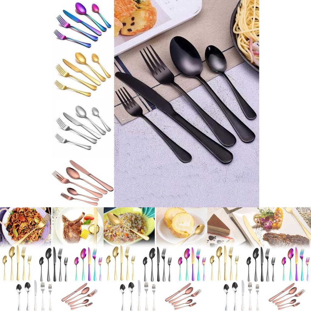 Elegant Gold-plated Stainless Steel Cutlery Set For Western Dining With Steak Knives Forks And Spoons