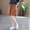 Women's High Waist Embroidered Shorts Breathable Literary Retro Cotton Linen Casual Pants