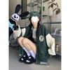 Contrast Color Baseball Uniform for Women Autumn New Retro Loose Mid-length Letter Style Long-sleeved Jacket