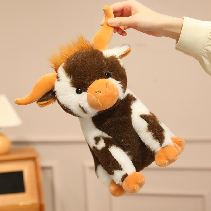 Cute Highland Cow Plush Toy Soft Fluffy Stuffed Scottish Cattle Animal Lifelike Cow Plushie For Girls Birthday Gift Home Decor