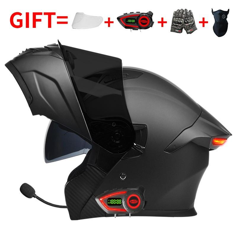 Bluetooth Smart Tail Light Motorcycle Flip-Up Helmet Men Women All Season Full Face Off-Road Riding
