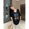2025 Summer New Women's Influencer V-neck Loose Cartoon Print Short Sleeve T-shirt