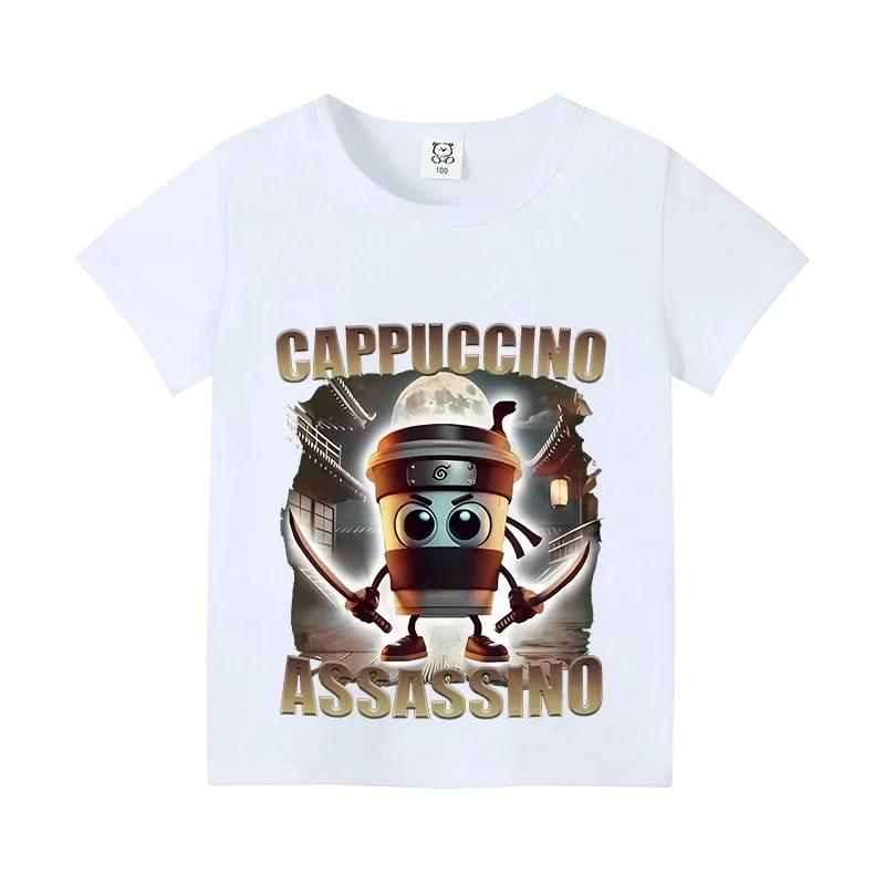 Italian Brainrot Cappuccino Assassino Kids Shirt Funny Meme Cotton Tee 2T-12yrs L