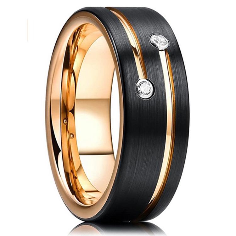 2024 Men's Trendy Black Gold Zircon Titanium Steel Ring for Index Finger