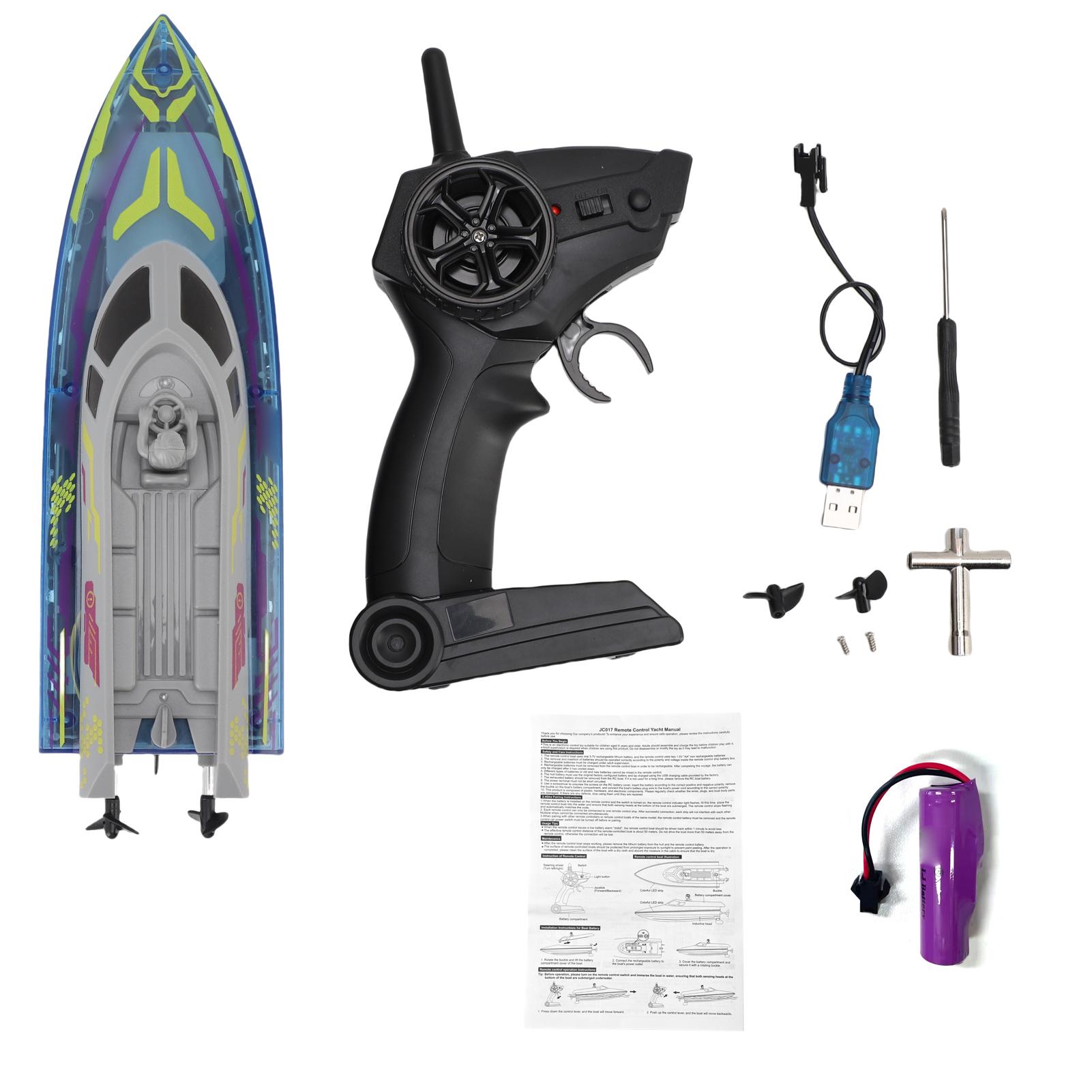 

Радиоуправляемая лодка для бассейнов и озер, игрушка скоростной катер 2.4G со светодиодной подсветкой, предупреждение о низком заряде батареи для Grey 1 Battery