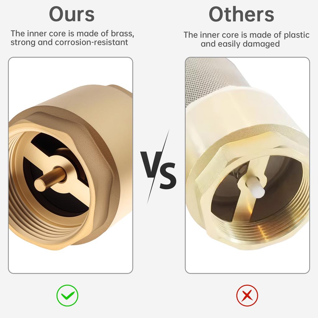 2PCS 3/4 NPT Thread Spring Check Valve, Brass Non Return One Way Horizontal Check Valve Vertical Inline Water Check Valve For Well Pump Tank Backflow Prevention - View #8