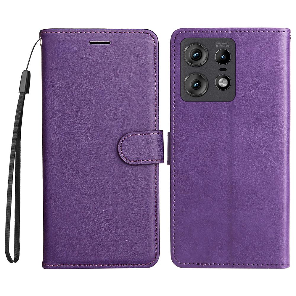 For Motorola Edge 50 Pro 5G Case Solid Color Leather Mobile Cover Wallet Stand with Strap