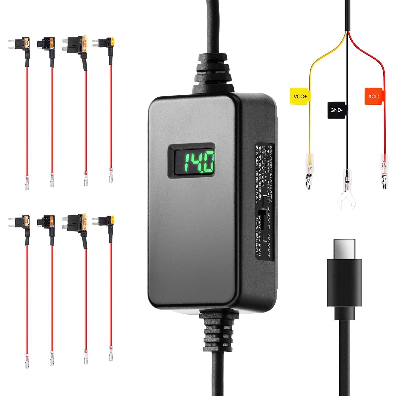 

Комплект для скрытого подключения 70mai UP06 Парковочное наблюдение Низкое напряжение Напряжение Парковка Широкий диапазон напряжения Совместим с видеорегистраторами 70mai 4K и 4K Опция, 3 уровня