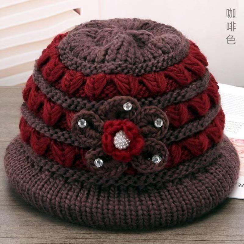 

Elderly winter hat grandma warm knitted hat middle-aged and elderly plush thick wool hat old lady hat versatile темно-коричневого
