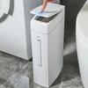 Ultra thin trash can suitable for narrow spaces, equipped with cleaning supplies, lid, and toilet brush - perfect for bathrooms