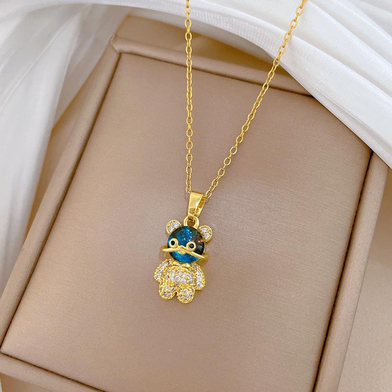 Titanium Steel, Starry Sky Three-Dimensional Bear Light Luxury Temperament Gorgeous Full Diamond Necklace Female Versatile Collarbone Chain