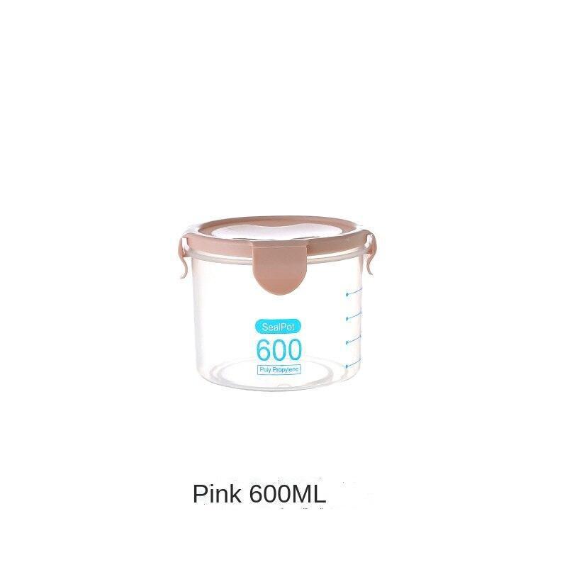 

2 шт. Кухонная прозрачная герметичная банка для холодильника, закусок, консервация, коробки для хранения, органайзер для зерна, банка для домашней кухни 600ml розовый