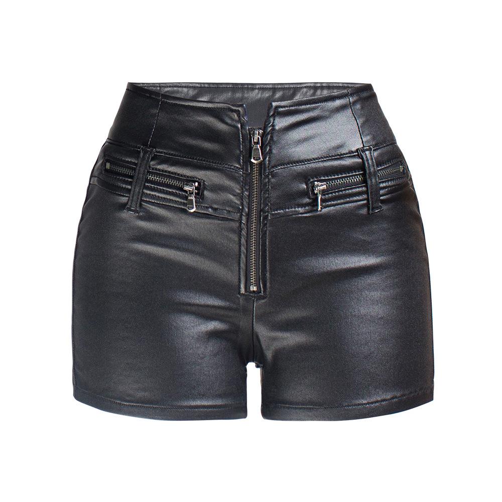 High Waist Elastic Leather Shorts - Slimming Hip Lifting Motorcycle Style Women's PU Pants