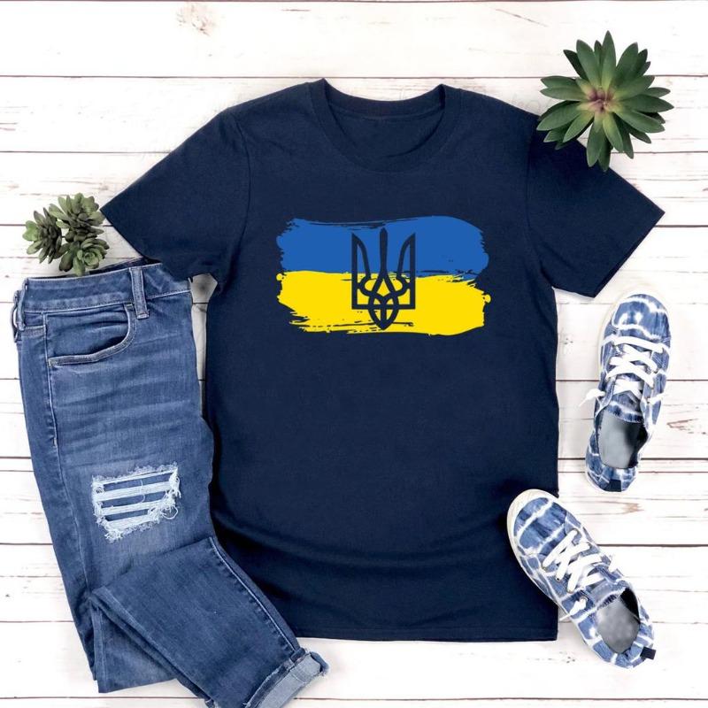 Ukrainian Flag Cotton T Shirt Women Print Trident Tee Woman Clothes Short Sleeve Streetwear Tops Tshirt