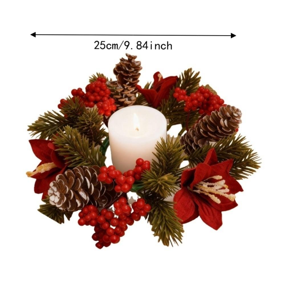 Flower Artificial Wreath Candle Rings Red Berry Pillar Candlestick Wreath Candle Holder Party