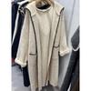 Casaco Cardigan de Malha com Capuz Oversized Feminino Longo Aconchegante Estilo College Jaqueta Suéter Inverno