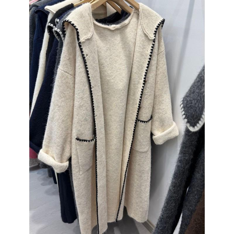 Casaco Cardigan de Malha com Capuz Oversized Feminino Longo Aconchegante Estilo College Jaqueta Suéter Inverno