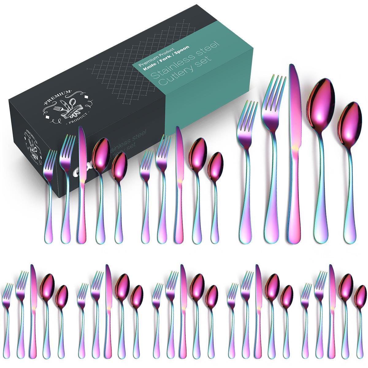 

Stainless Steel Black Tableware Set of 60 Pieces Home Western Food Steak Knife Fork Spoon Hotel Supplies