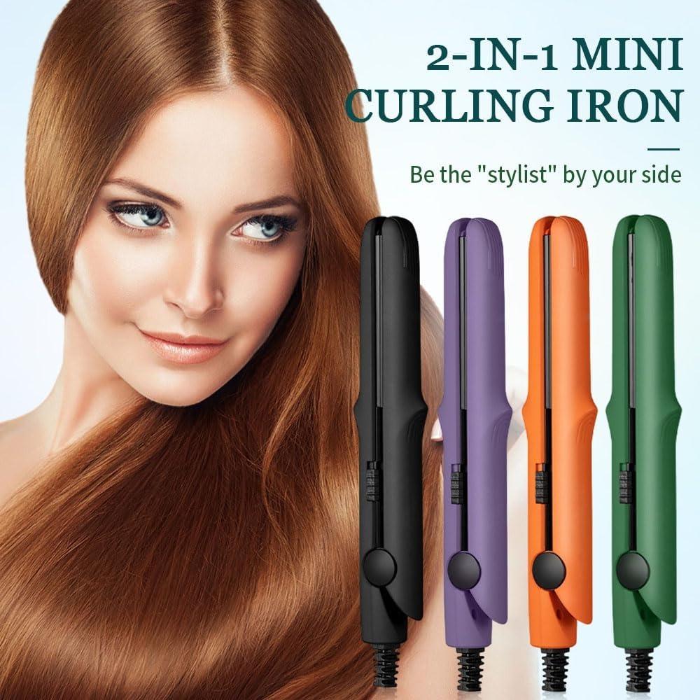 Mini Dual Purpose Curling Iron, 2025 New 2 in 1 Mini Curling Wand Flat Iron Hair Straightener, Portable Travel Curling Wand