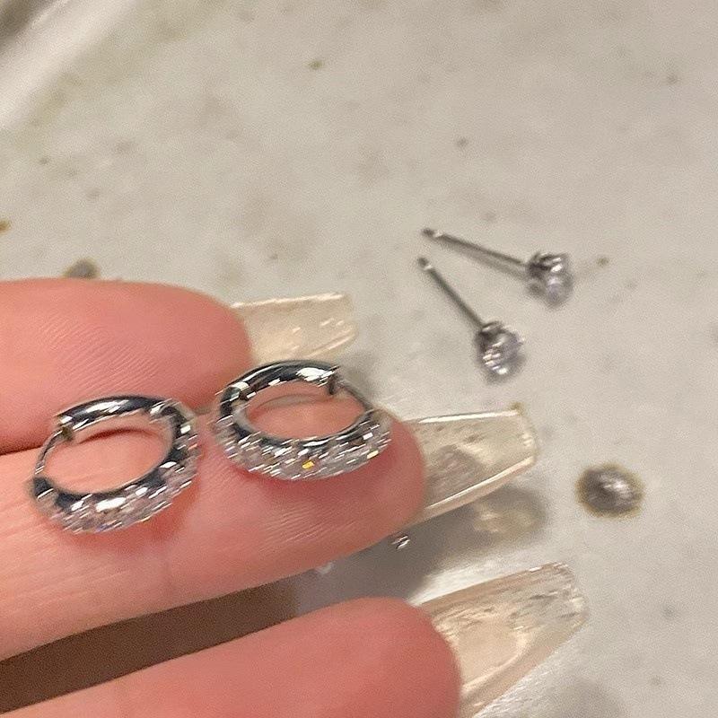 4Pcs Silver Color Zircon Round Hoop Earrings Set Hypoallergenic Jewelry for Women Valentine's Day Gift