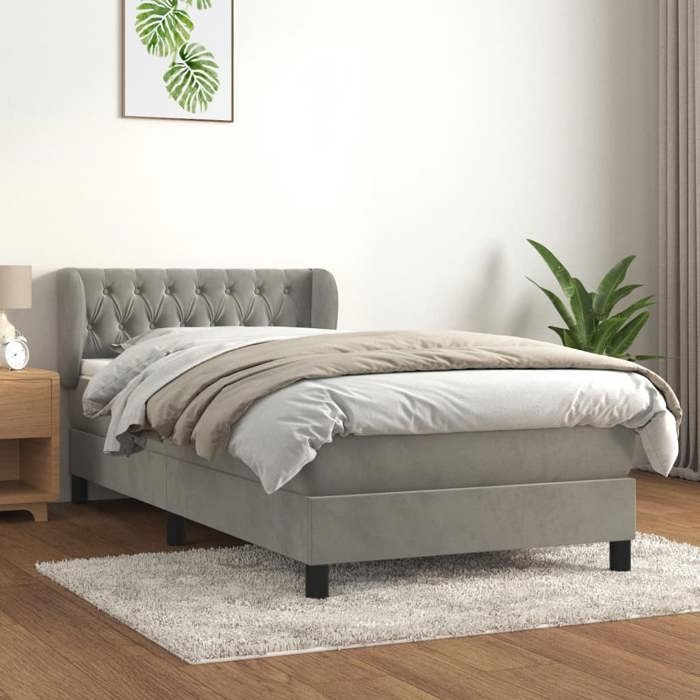 3127649 vidaXL Lit à sommier tapissier et matelas Gris clair 90x200 cm Velours