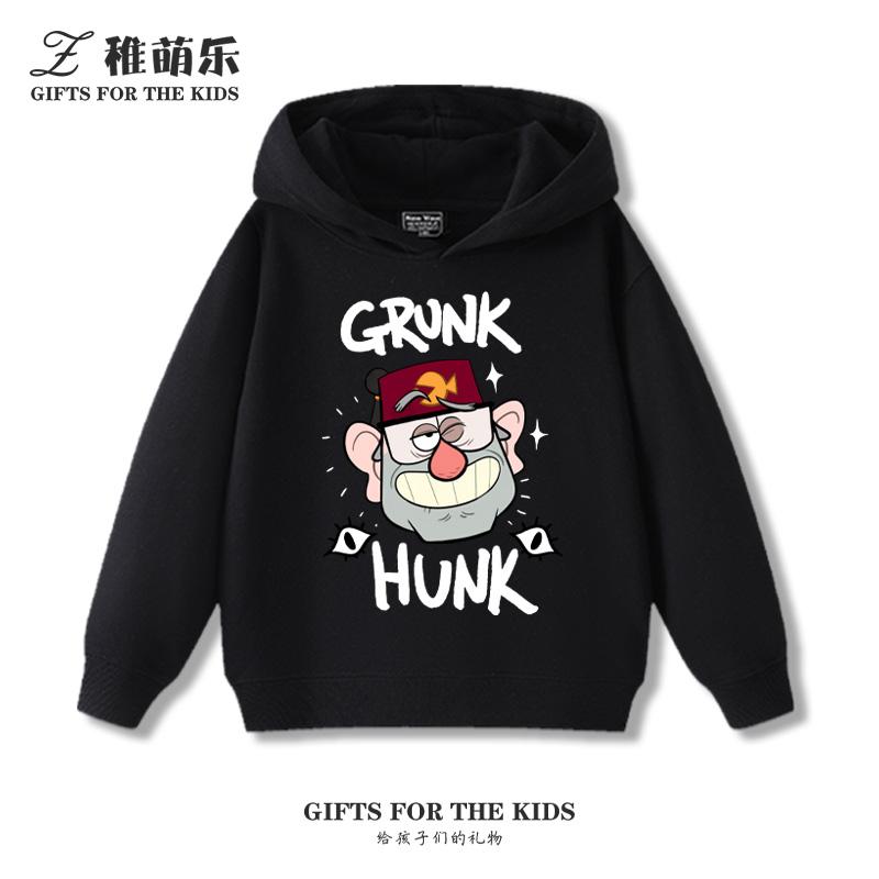 Gravity Falls Anime Fun Hooded Sweatshirt Boys Girls Children's Fall and Winter Padded Cute Casual Trend Warm Long Sleeve Top
