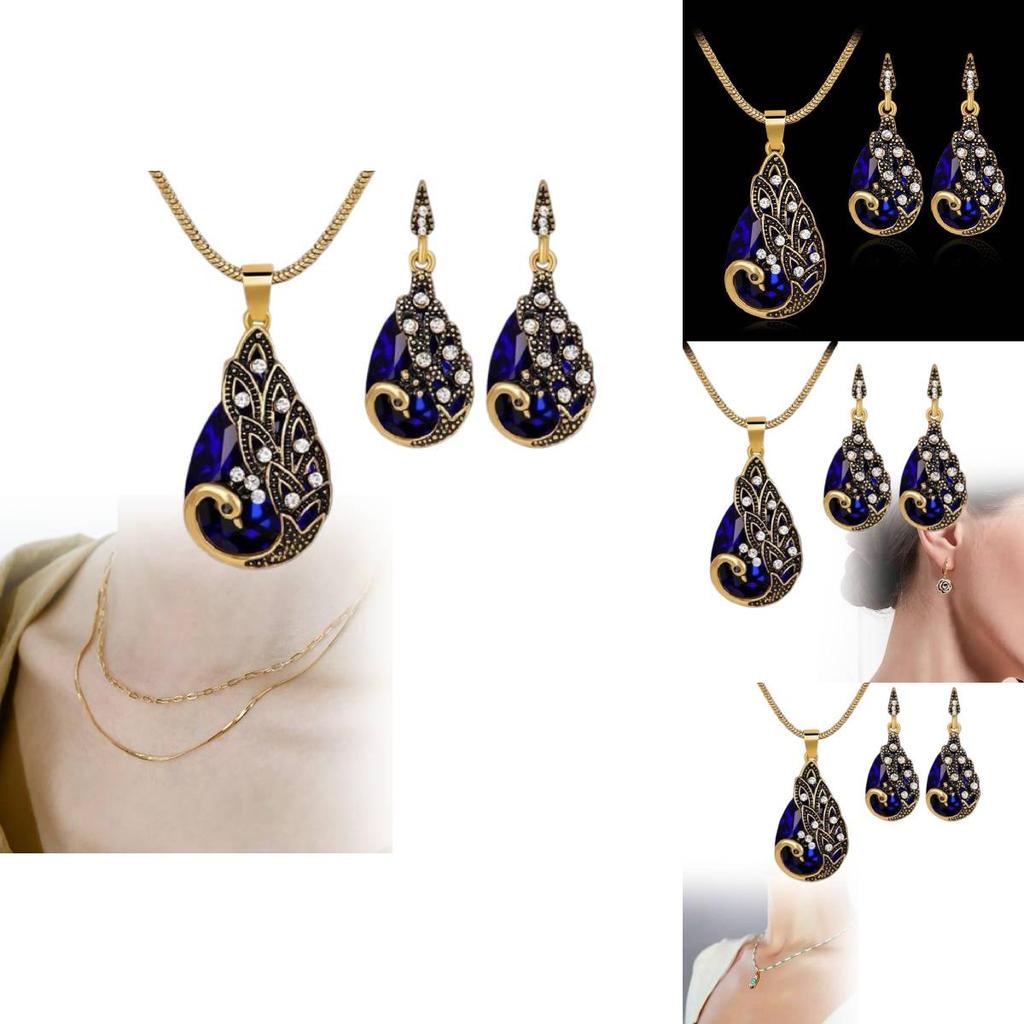 Elegant Alloy Peacock Jewelry Set Beautifully Crafted Gemstone Necklace And Earrings