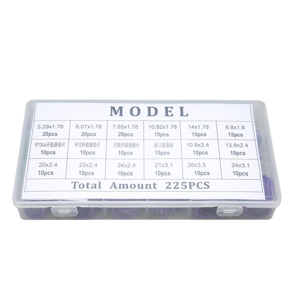 225PCS Car Air Conditioner O Ring Seal Set 14 Sizes Assortment with Washer Spacer for Machinery Industry Home
