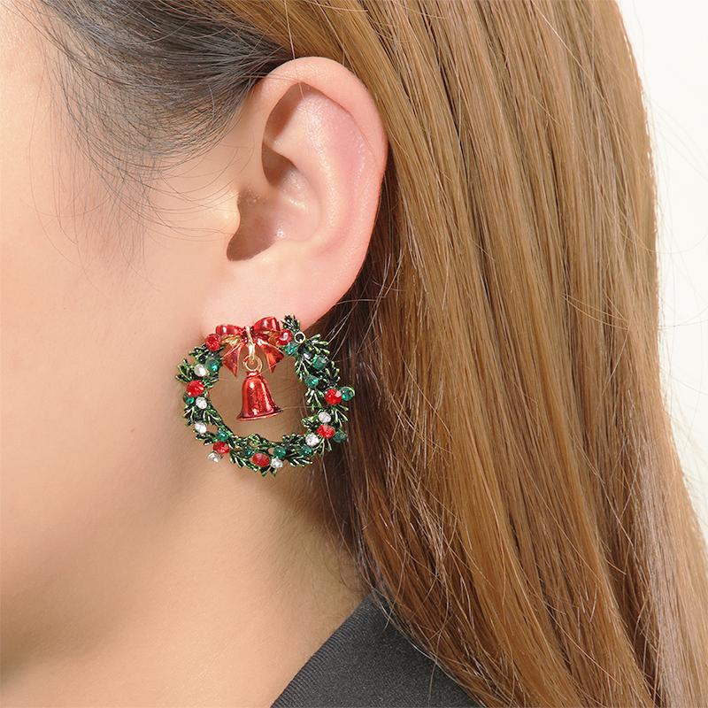 

Женский рождественский красочный венок с бриллиантами, серьги из сплава, новый дизайнер