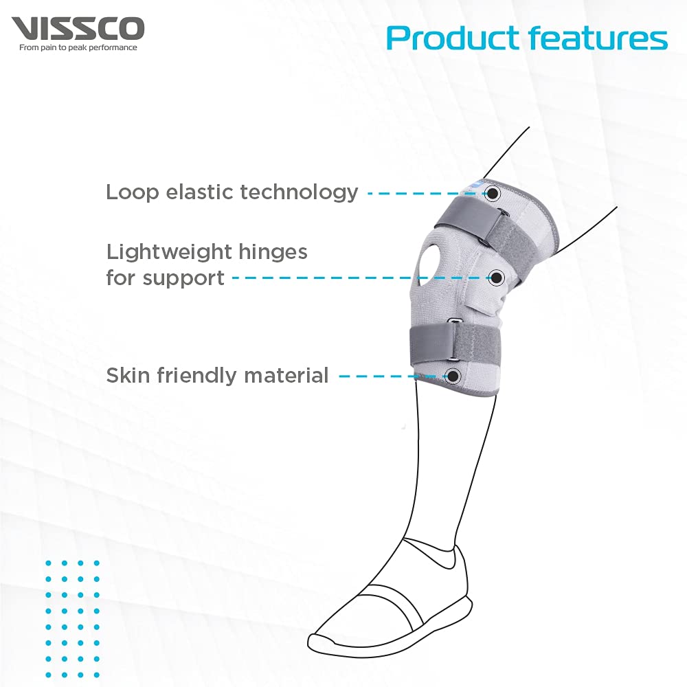 Vissco Stretchable Hinged Elastic with Open Patella, Knee Support, Knee Pain,Braces for Walking,Workout for Pain Relief, Men & Women- XL (Grey)