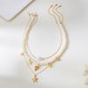 Boho Shell Starfish Shape Pendant Necklace for Women Elegant Imitation Pearl Layered Chain Necklace Trendy Summer Beach Jewelry