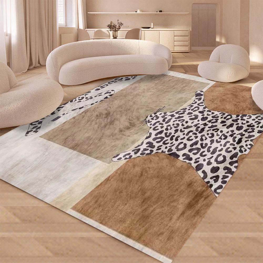 Leopard Print Light Luxury Rug for Living Room Deco Flannel Carpet Ins Style Large Area Floor Mat Bedroom Bedside Soft Floor Mat