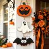 Lightweight Wooden Wall Art Halloween Hanging Ornament, Jack-o'-Lantern Ghost Bat 3-Tier String Door Hanger, Cute Outdoor Porch Holiday Decoration