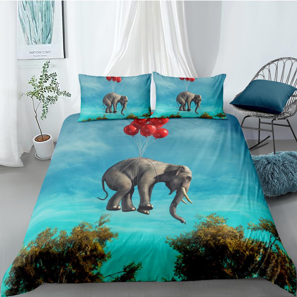 Elephant Duvet Cover King Queen Size Creative Animal Pattern Bedding Set For Kids Teens Adult Lovely Wildlife 2/3pcs Quilt Cover