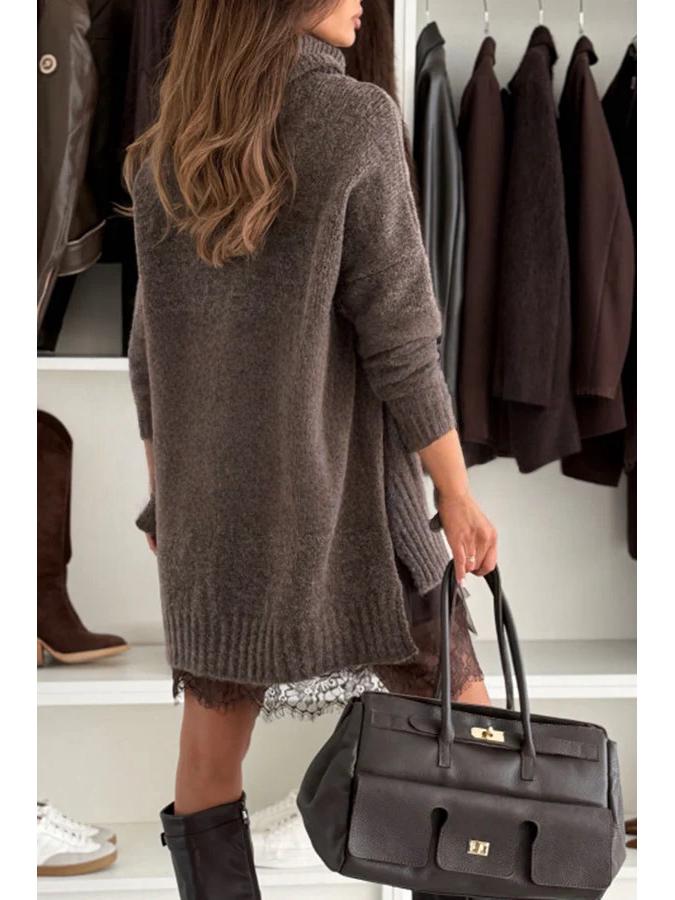 2025 Trendy European & American Lace Trim Knit Top & Dress Women's Two-Piece Set