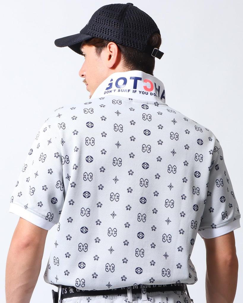 Golf Monogram Jacquard Polo Shirt Unisex Golf Wear Short Sleeve Summer Clothing 262GG1202 White XL [Gatcha] Men's
