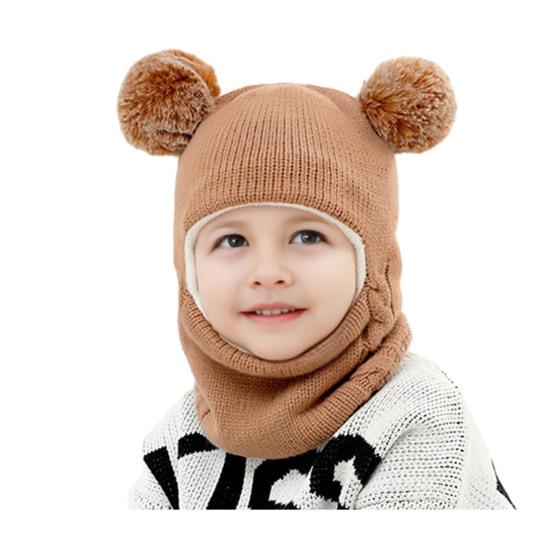 

Детская шапка с двойным меховым помпоном, детская зимняя шапка, дышащая термошапка для улицы, для школы, с утолщенной бархатной подкладкой, головной убор