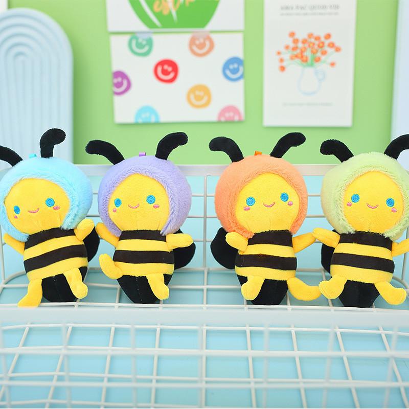 Adorable Cartoon Bee Keychain Plush Toy Cute Soft Crystal Velvet Bag Charm