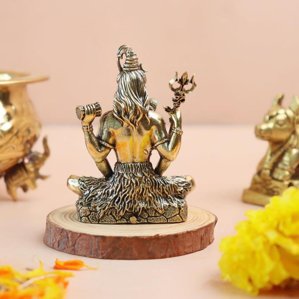 Brass Meditating Lord Shiva Idol | 3 Inch | Bholenath Murti | Adiyogi Statue | God Idol Gift for Diwali | Shivji For Car Dashboard