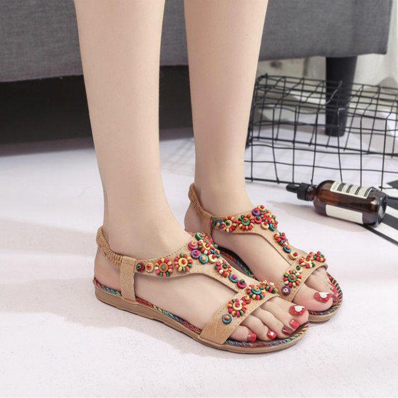

Casual Sandals Women Summer Bohemian Beach Shoes for Women Beaded T-belt Slip On Ladies Flat Sandals zapatos mujer WSH5070 36 жовтий